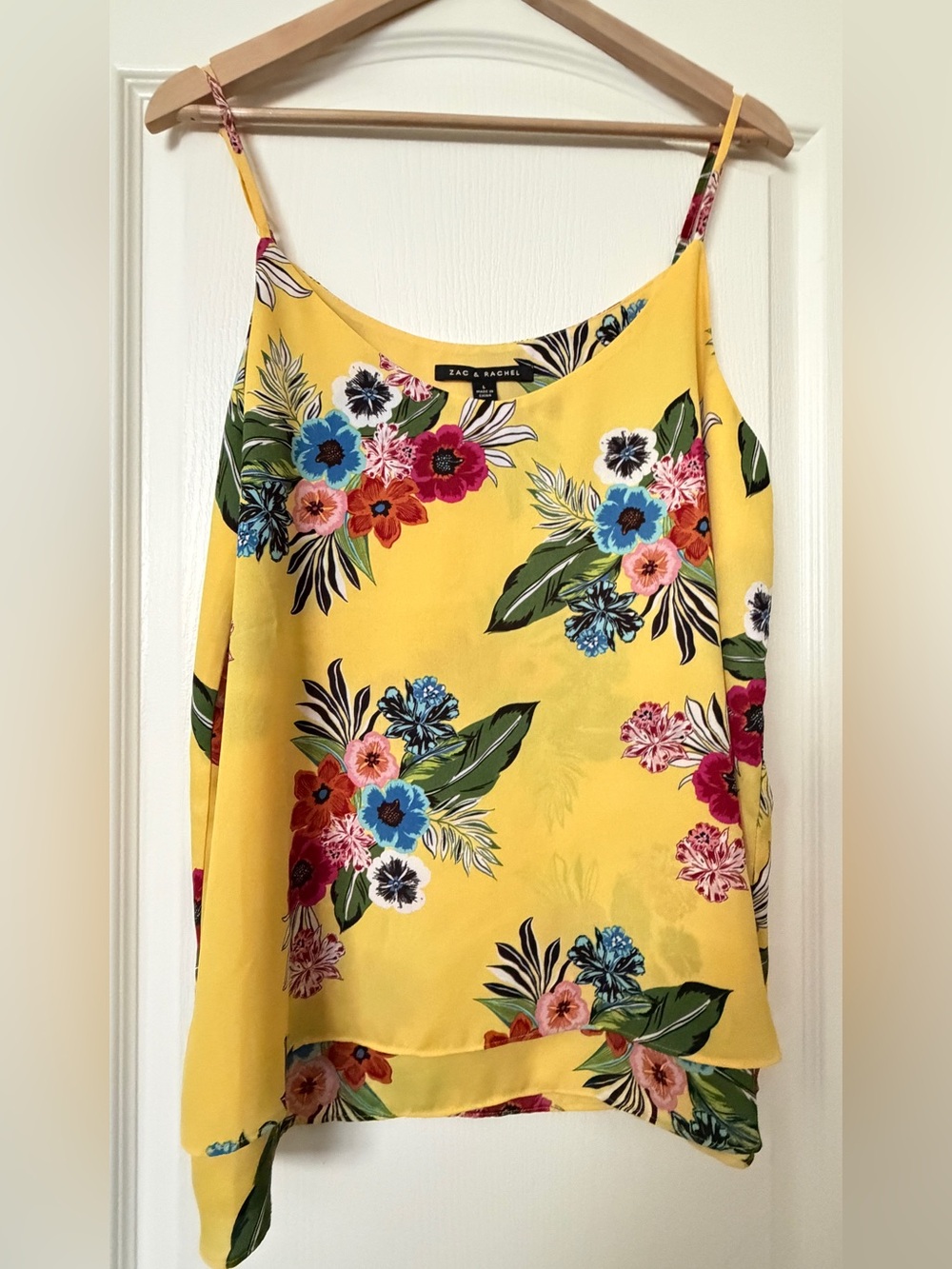 Zac & Rachel Yellow Floral Cami Top Size L Spaghetti Strap Multicolor Tropical